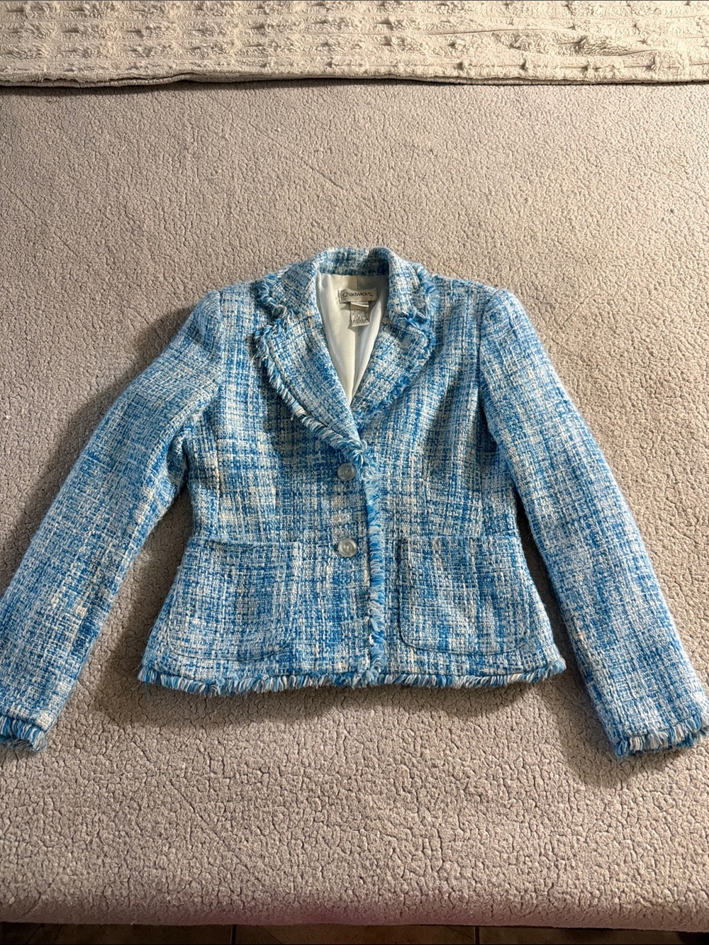 Chadwicks Light Blue Tweed Fringe-Trim Blazer Size 4